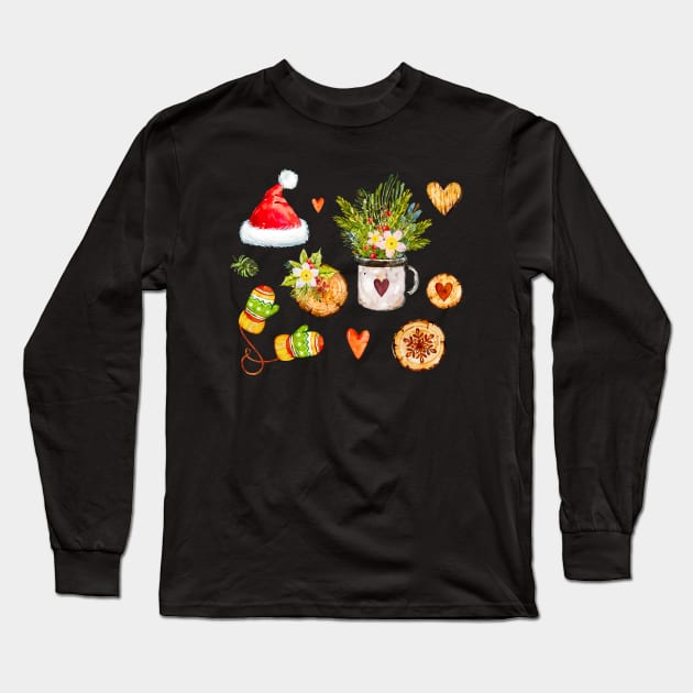 Christmas Theme Long Sleeve T-Shirt by Mako Design 